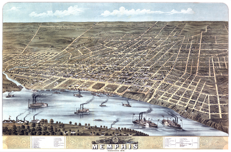 Memphis, Tennessee 1870 Birdseye Map