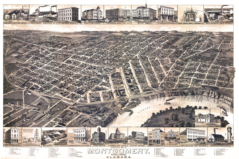 Montgomery, Alabama 1887 Birdseye Map