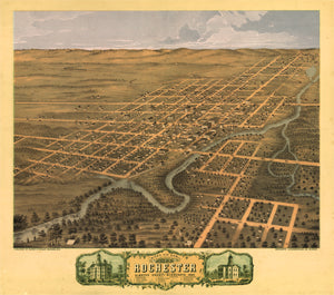Rochester, Minnesota 1869 Birdseye Map