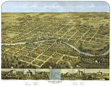 South Bend, Indiana 1866 Birdseye Map