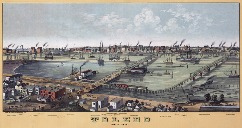 Toledo, Ohio 1876 Birdseye Map