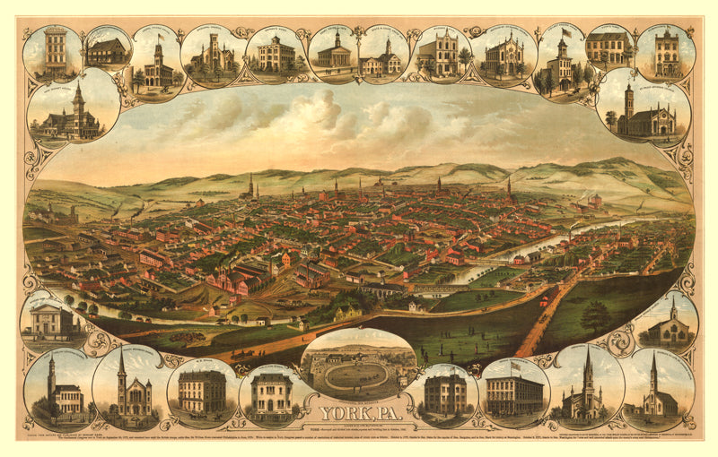 York, Pennsylvania 1879 Birdseye Map