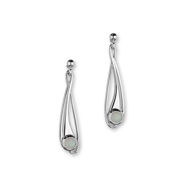 Aurora Sterling Silver & White Opal Long Twist Drop Earrings, SE159