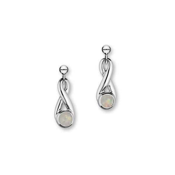 Simply Stylish Sterling Silver & White Opal Knot Drop Earrings, SE171