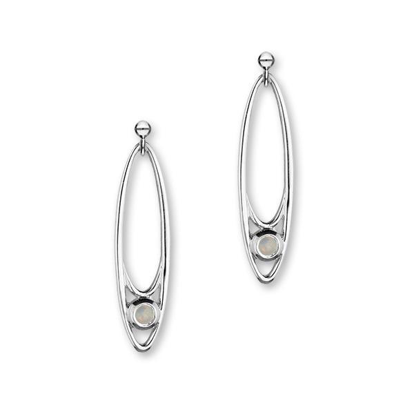 Aurora Sterling Silver & White Opal Oval Long Drop Earrings, SE212