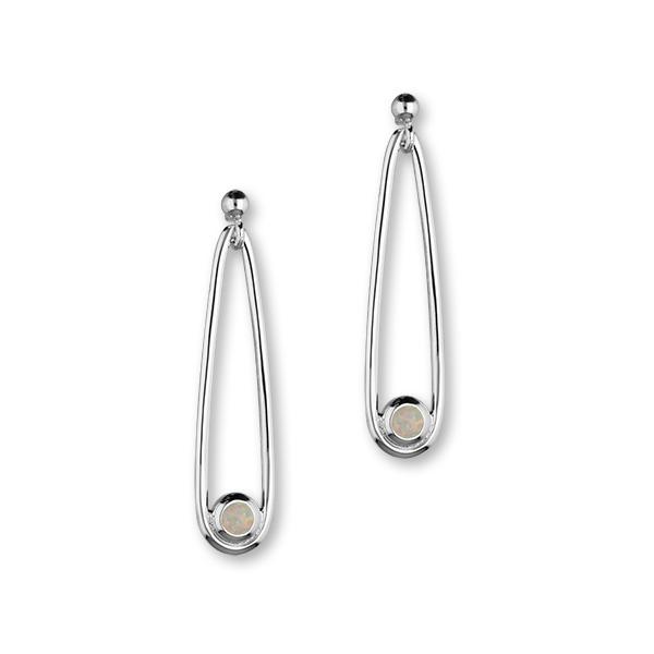 Aurora Sterling Silver & White Opal Long Loop Drop Earrings, SE216