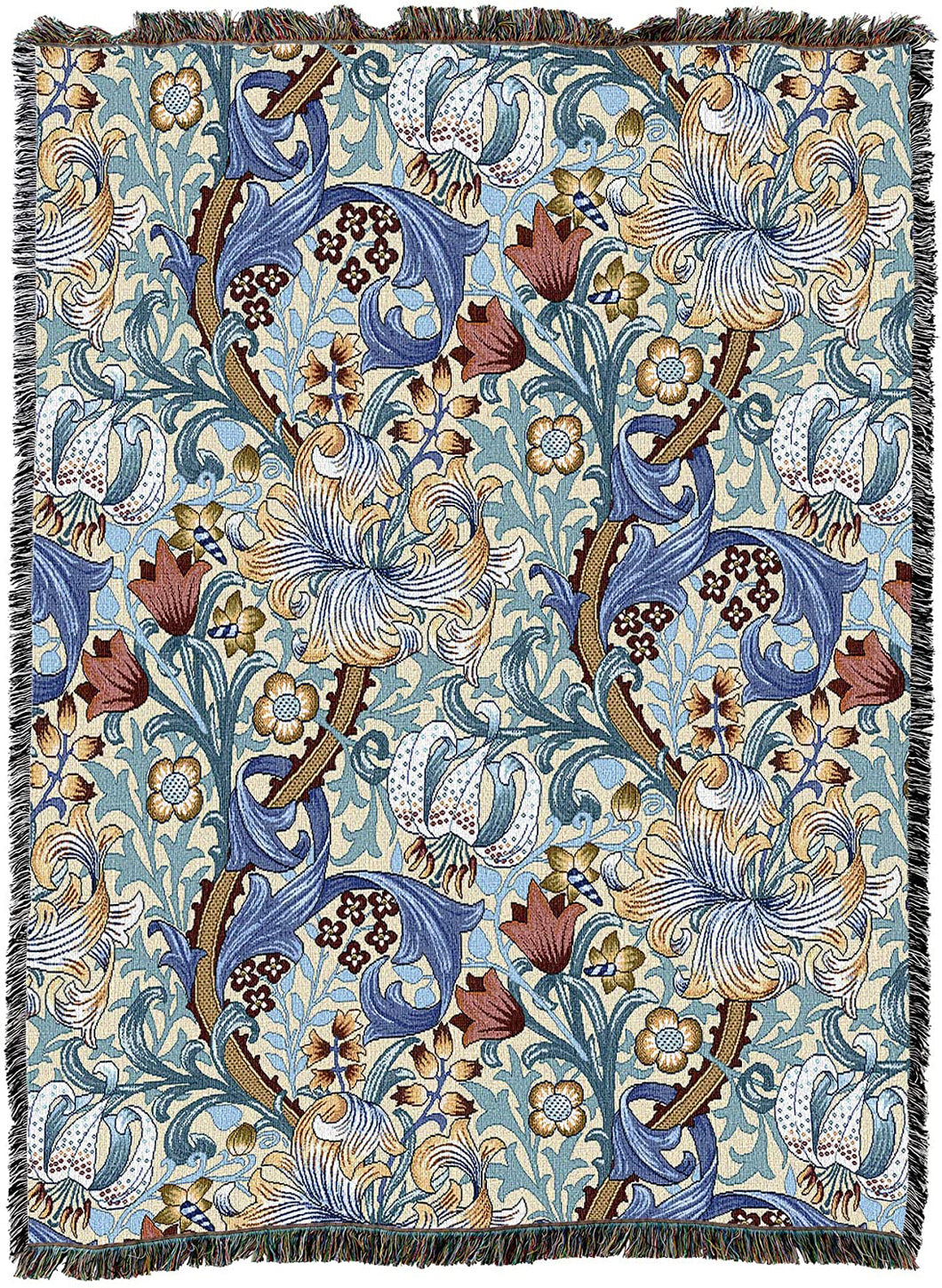 William Morris Golden Lily Blue Arts & Crafts Throw Blanket