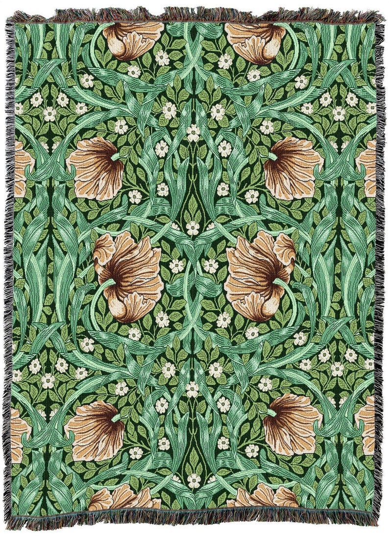 Pimpernel Green William Morris Arts and Crafts Throw Blanket