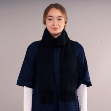 Load image into Gallery viewer, Black Plain Coloured Brushed Lambswool Scarf
