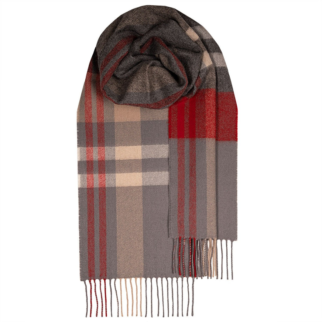 Grey Check Brushed Lambswool Scarf