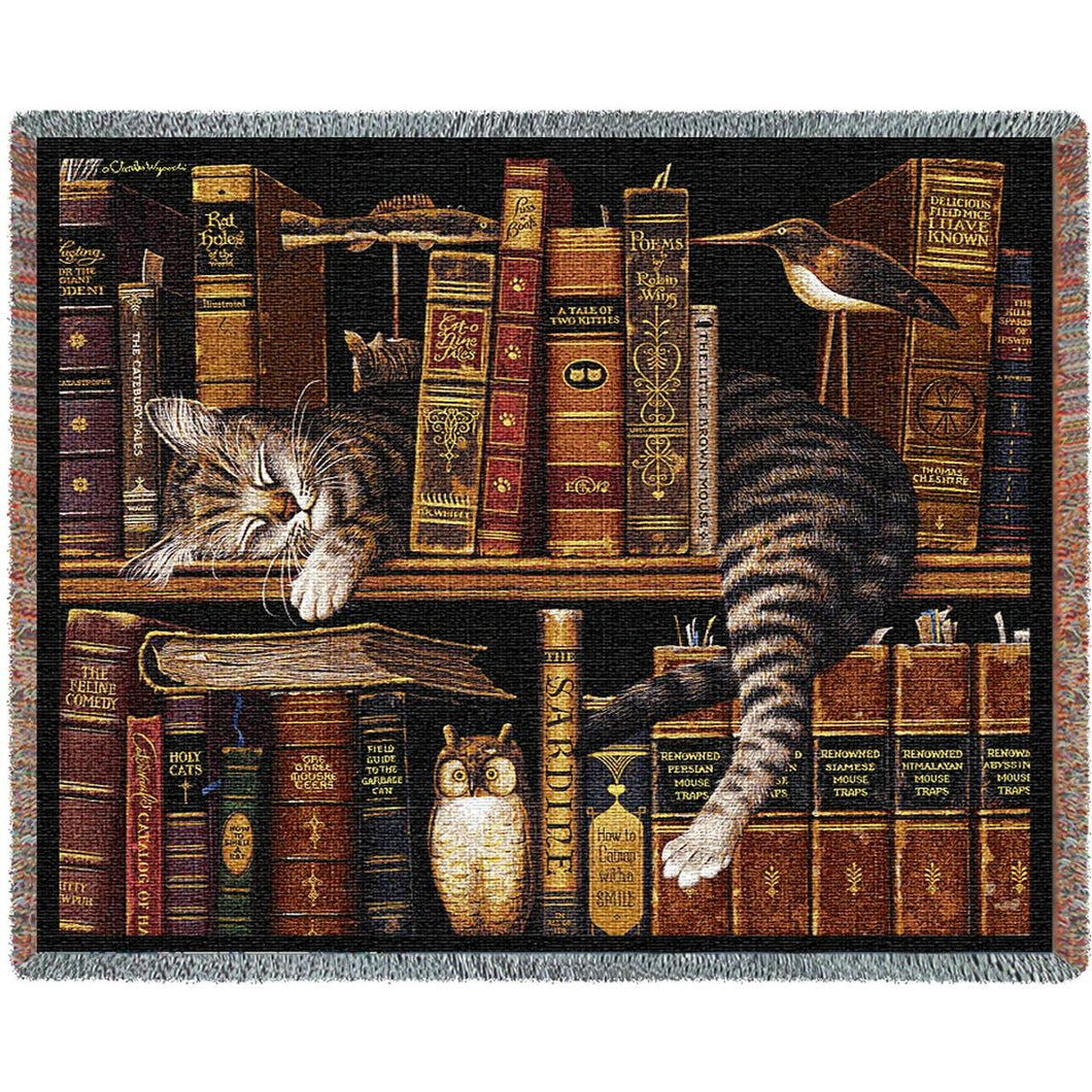 Frederick The Literate Cat Cotton Throw Blanket
