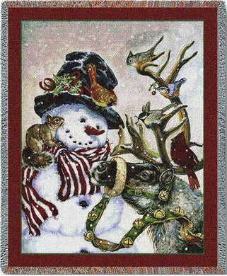 Snowman and Prancer Cotton Throw Blanket