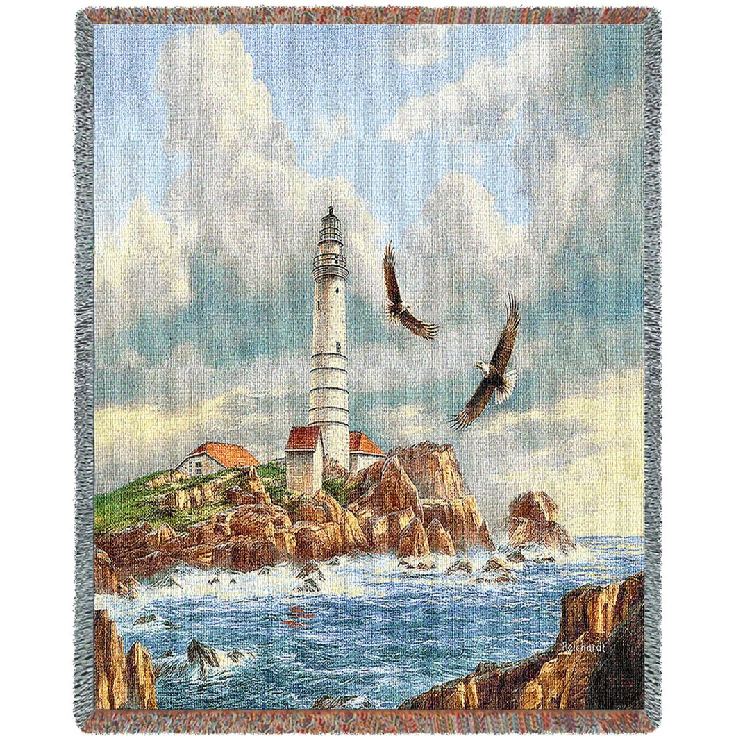 Boston Lighthouse Cotton Throw Blanket