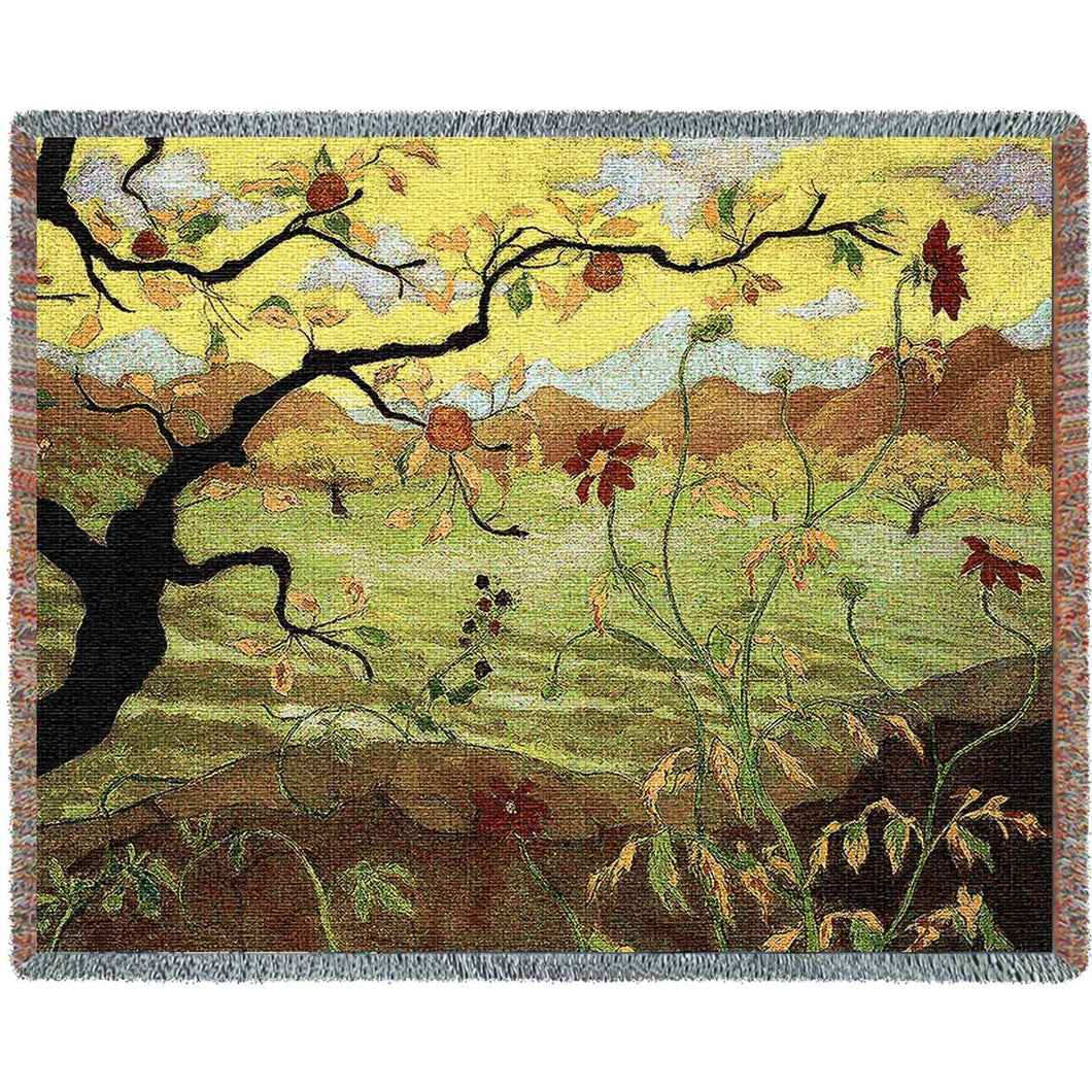 Apple Tree with Red Fruit  Paul Ramson Cotton Throw Blanket