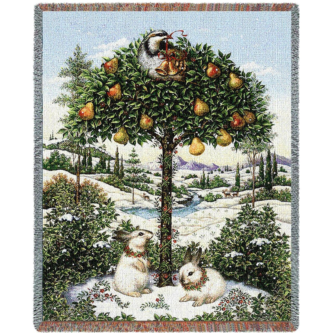 Partridge In A Pear Tree Cotton Throw Blanket