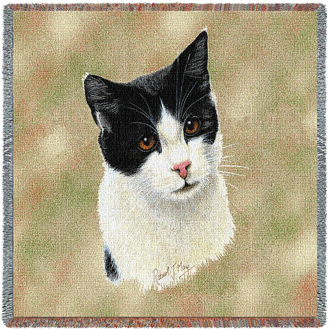 Black and White Shorthair Cat Cotton Lap Square