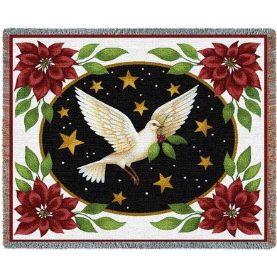 Dove and Poinsettias Cotton Throw Blanket