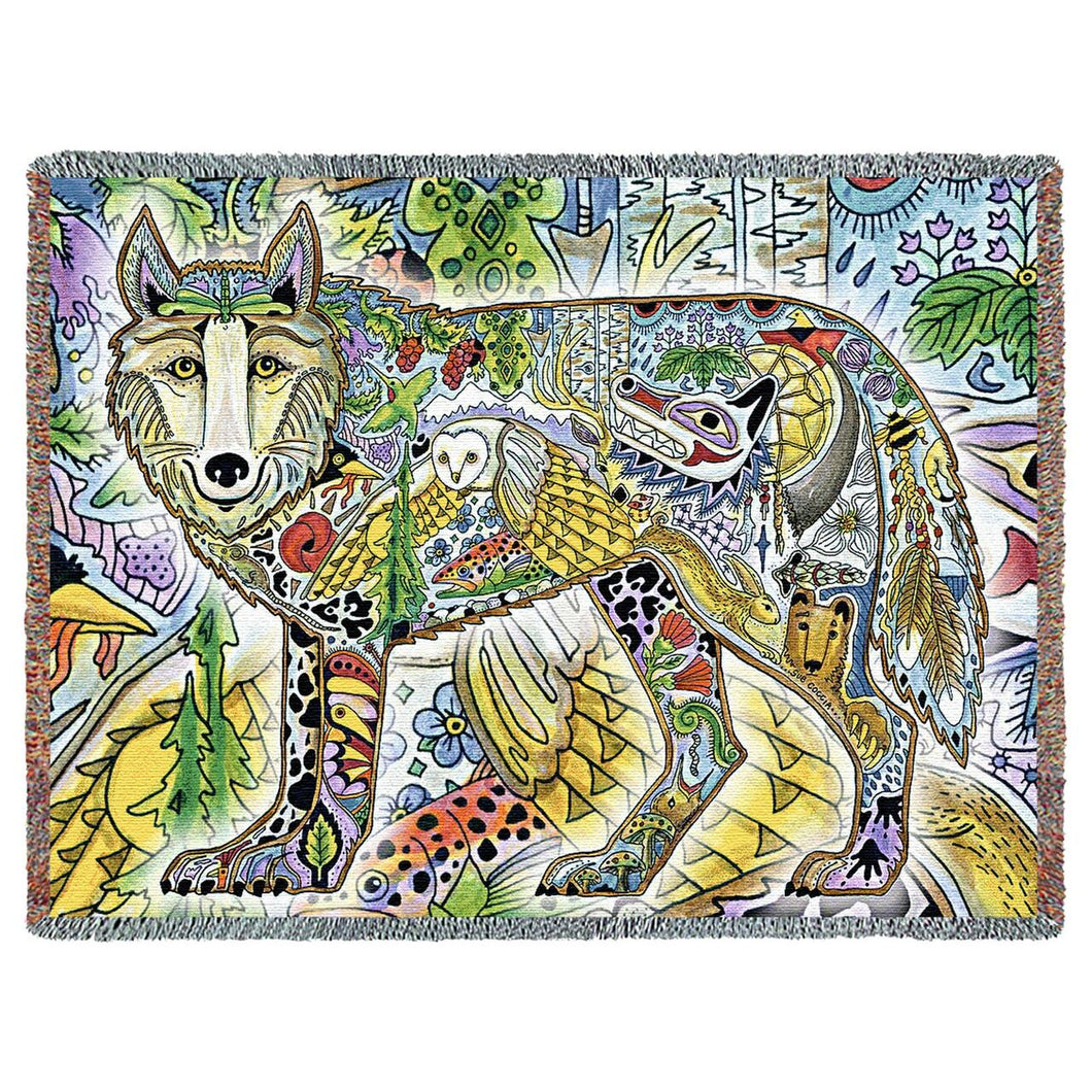 Wolf Standing By Sue Coccia Cotton Throw Blanket