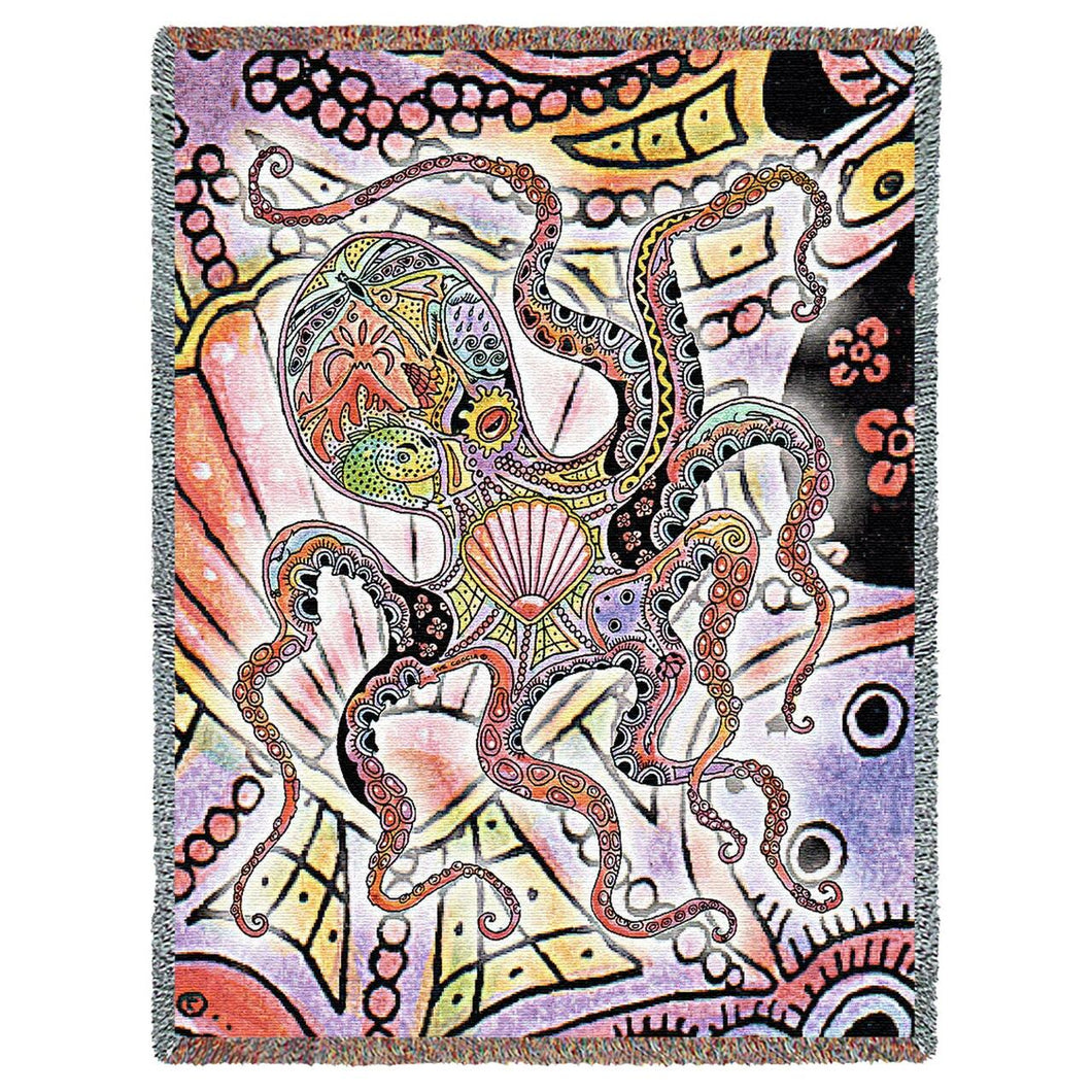 Octopus By Sue Coccia Cotton Throw Blanket