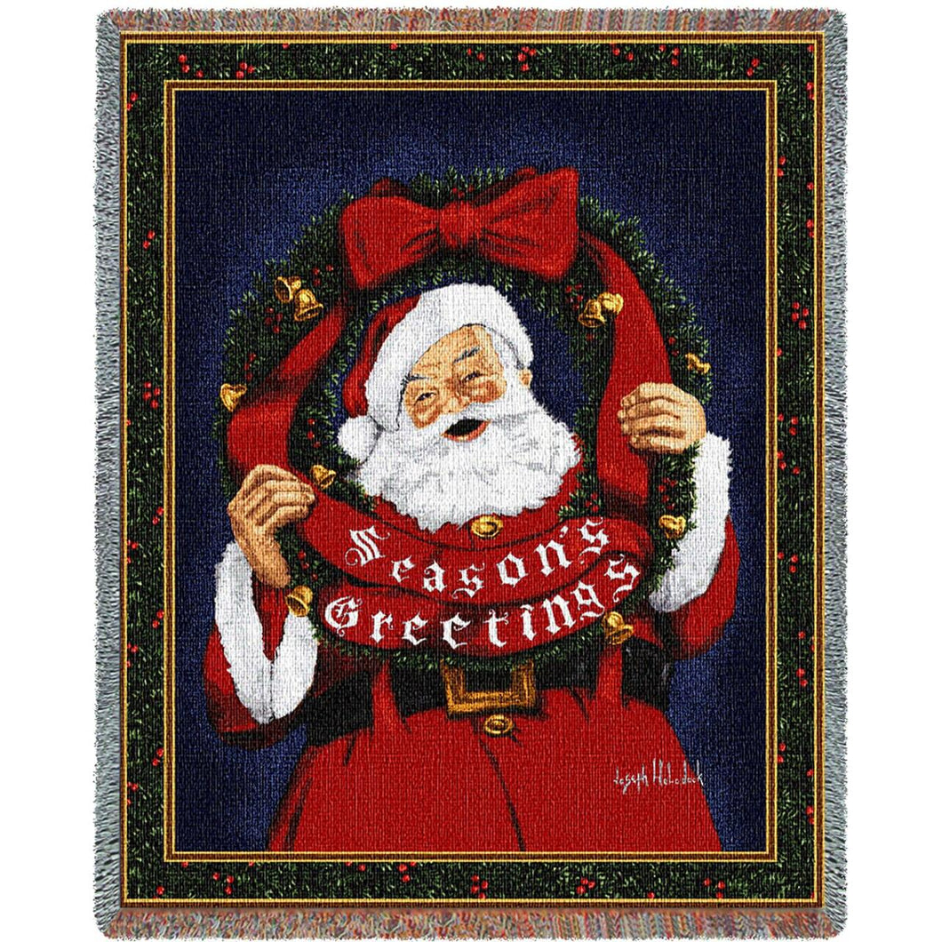 Season's Greetings Santa Cotton Throw Blanket