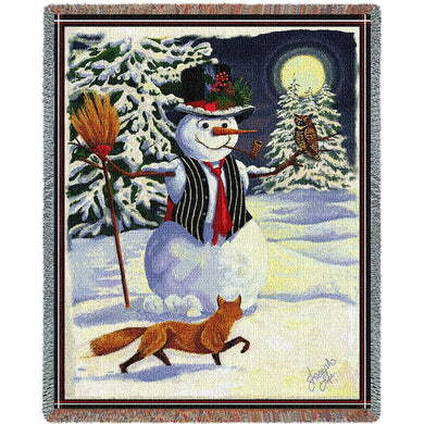 Twilight Frosty Snowman Cotton Throw Blanket