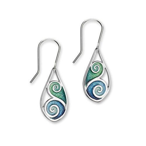 Tranquility Sterling Silver & Blue/Green Enamel Swirl Oval Drop Earrings, EE289