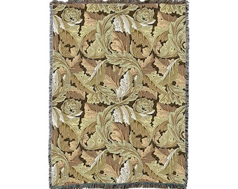 Acanthus Leaves Gold William Morris Arts and Crafts Throw Blanket
