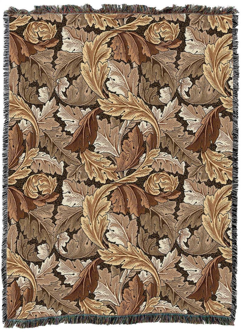 Acanthus Leaves Tawny William Morris Arts and Crafts Throw Blanket