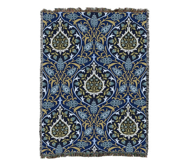 Rosebud Sapphire William Morris Arts and Crafts Throw Blanket