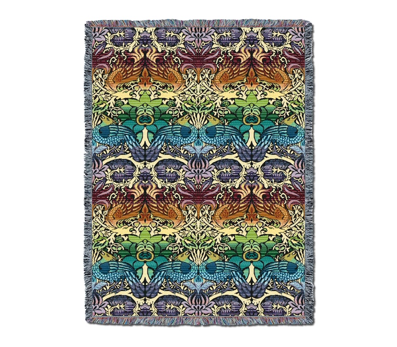 Dragon And Peacock Spectrum William Morris Arts and Crafts Throw Blanket
