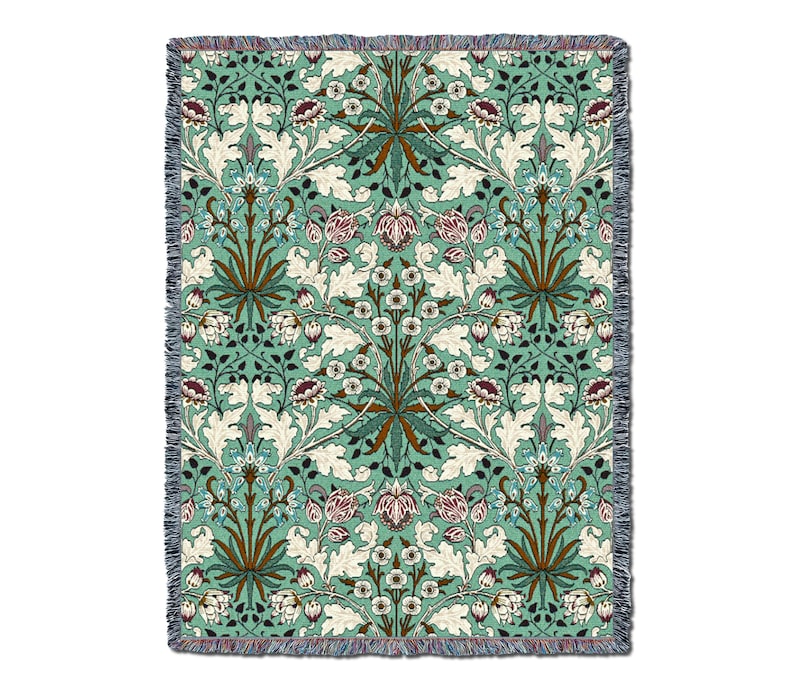 Hyacinth Mint William Morris Arts and Crafts Throw Blanket