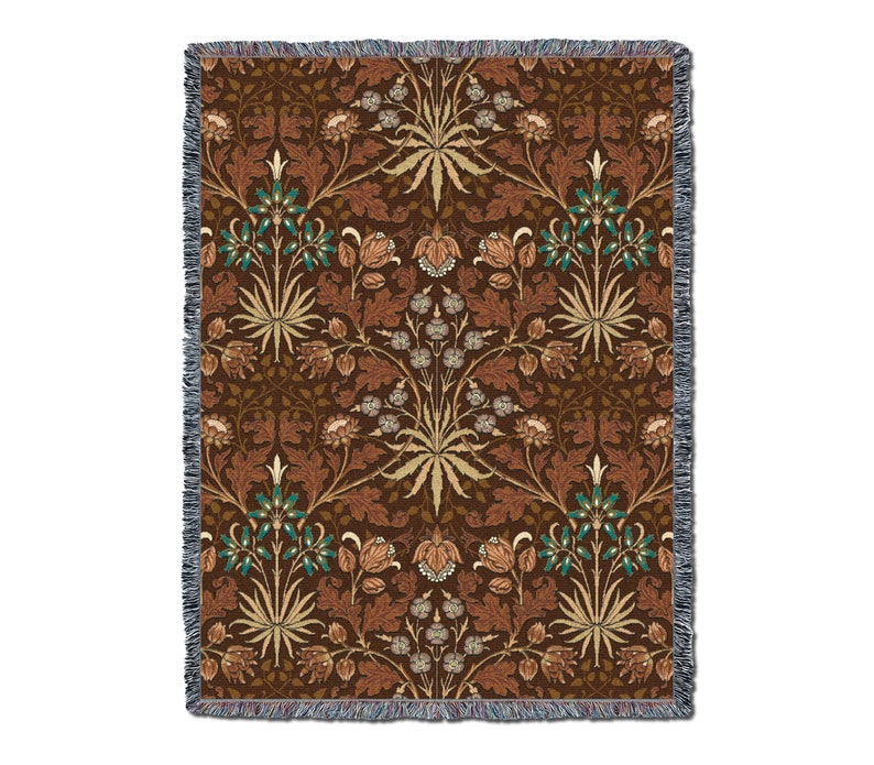 Hyacinth Caramel William Morris Arts and Crafts Throw Blanket