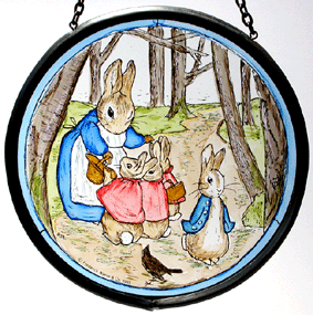 Mrs. Rabbit with Flopsy Bunnies and Peter in the Woods Roundel