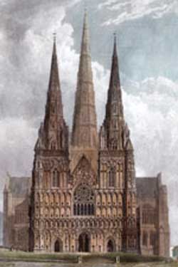 Litchfield Cathedral Staffordshire Engraving